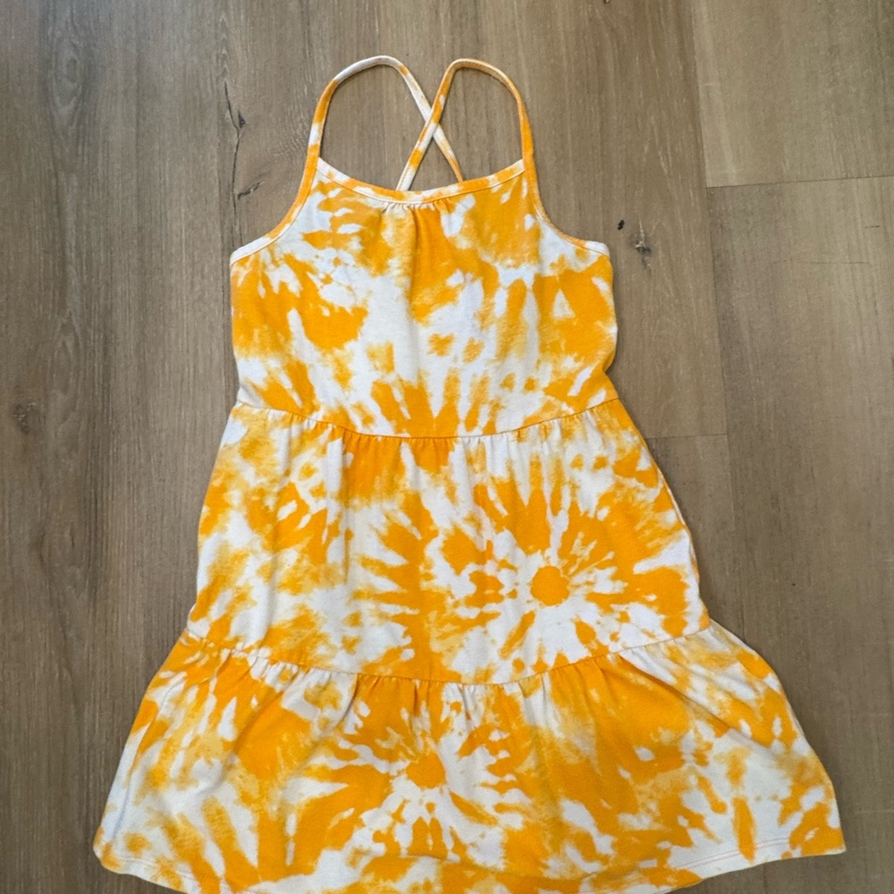 Vibrant Yellow Tie-Dye Kids Dress